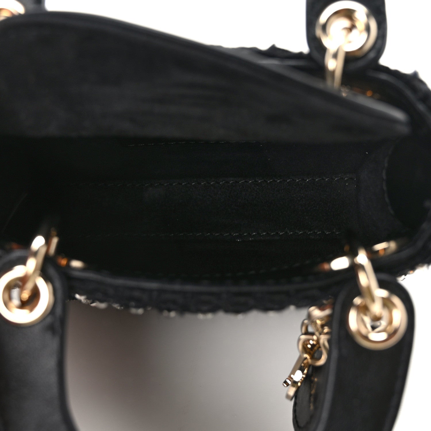 Christian Dior Fabric Embroidered Crystal Pearl Mirror Micro Lady Dior Black 5 of 13