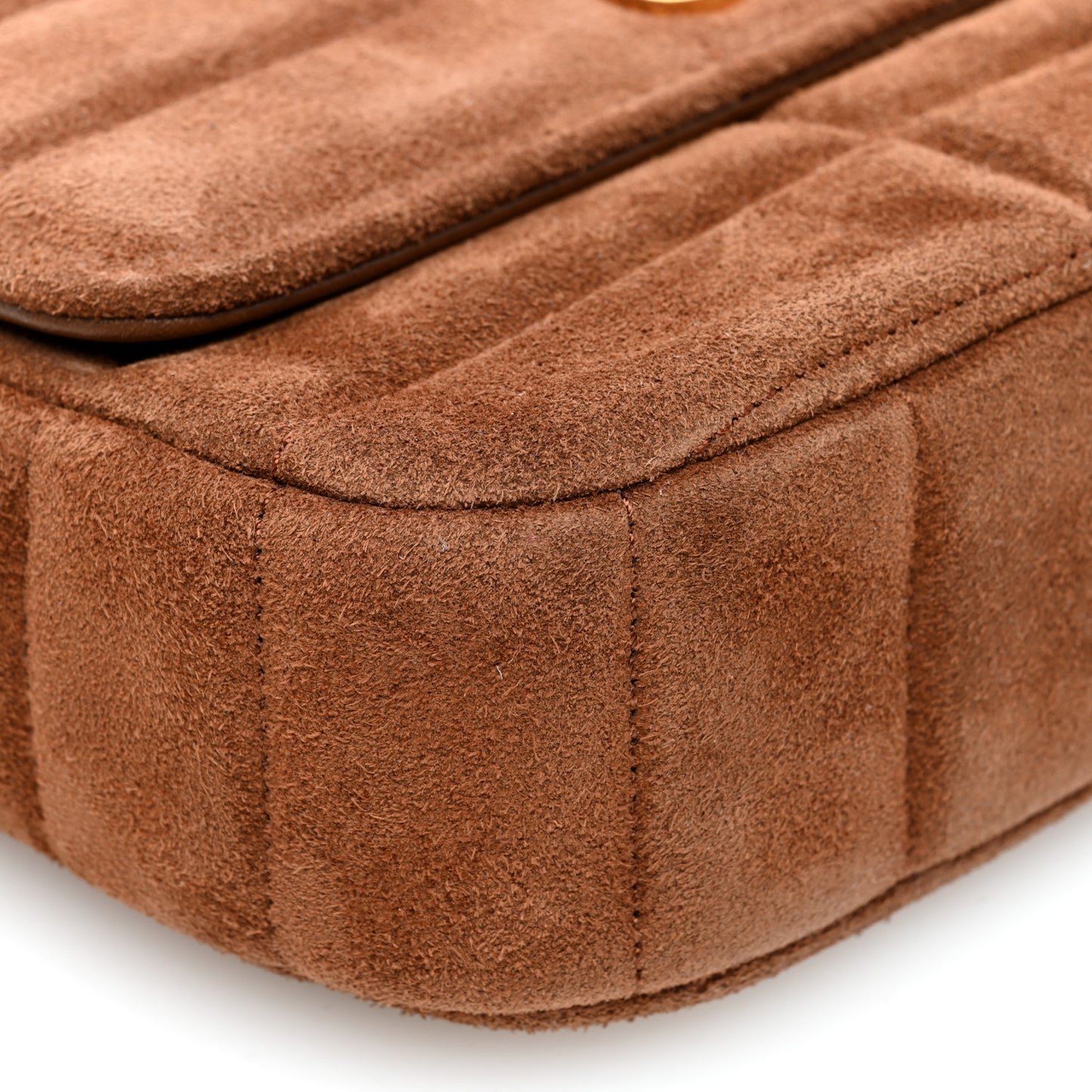 Suede Matelasse Quilted Chain Shoulder Bag Brown