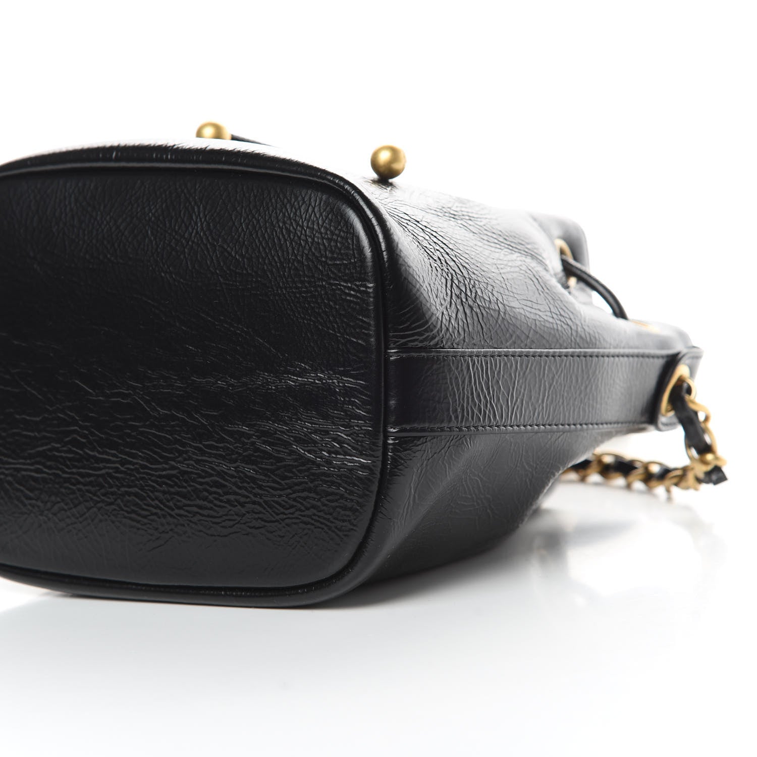 Chanel Shiny Aged Calfskin CC Chain Mini Drawstring Bag Black 10 of 10