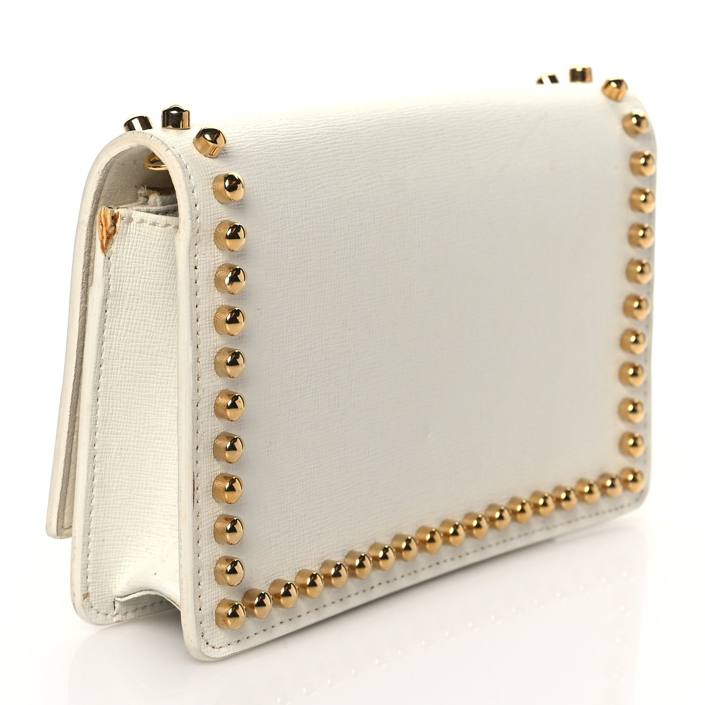 Vitello Elite Mink Fur Studded Karlito Tube Wallet on Chain White