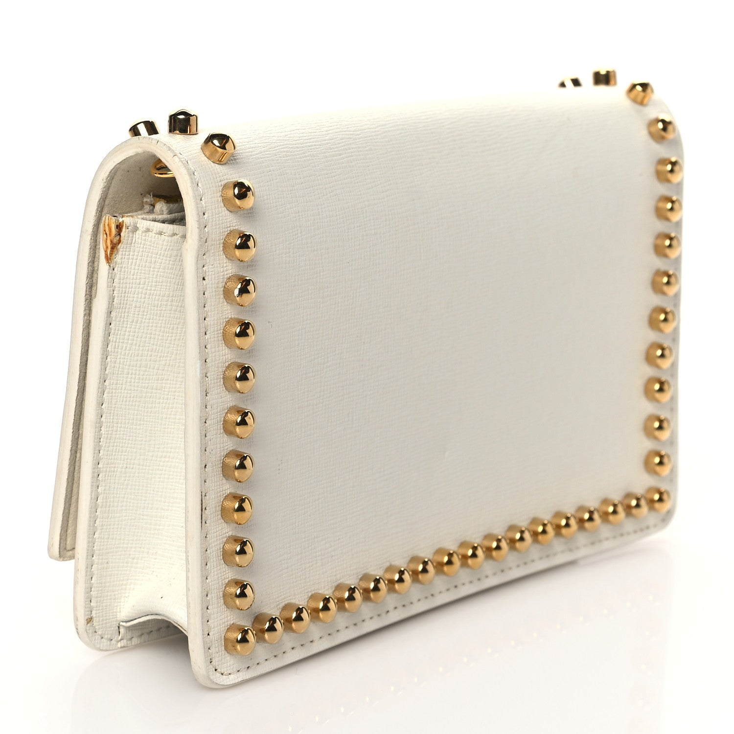 Fendi Vitello Elite Mink Fur Studded Karlito Tube Wallet on Chain White 2 of 12