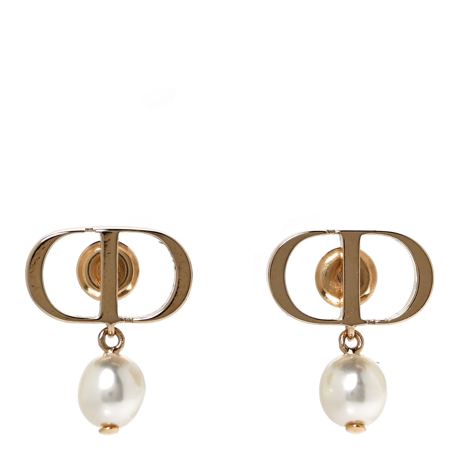 Christian Dior Pearl Logo Earrings Gold 1 of 5