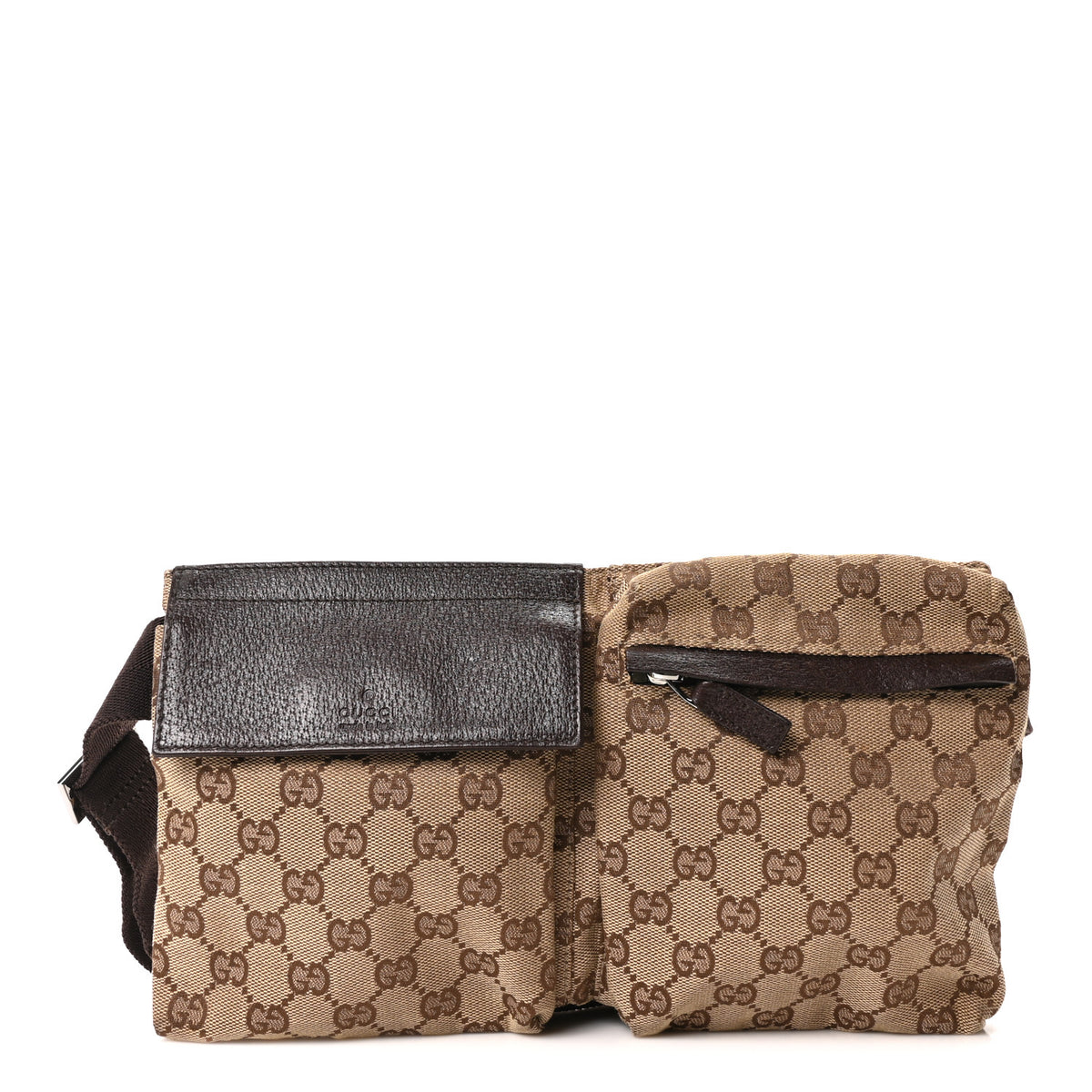 Gucci GG Monogram Double Pocket Belt Bag Dark Brown 1 of 10