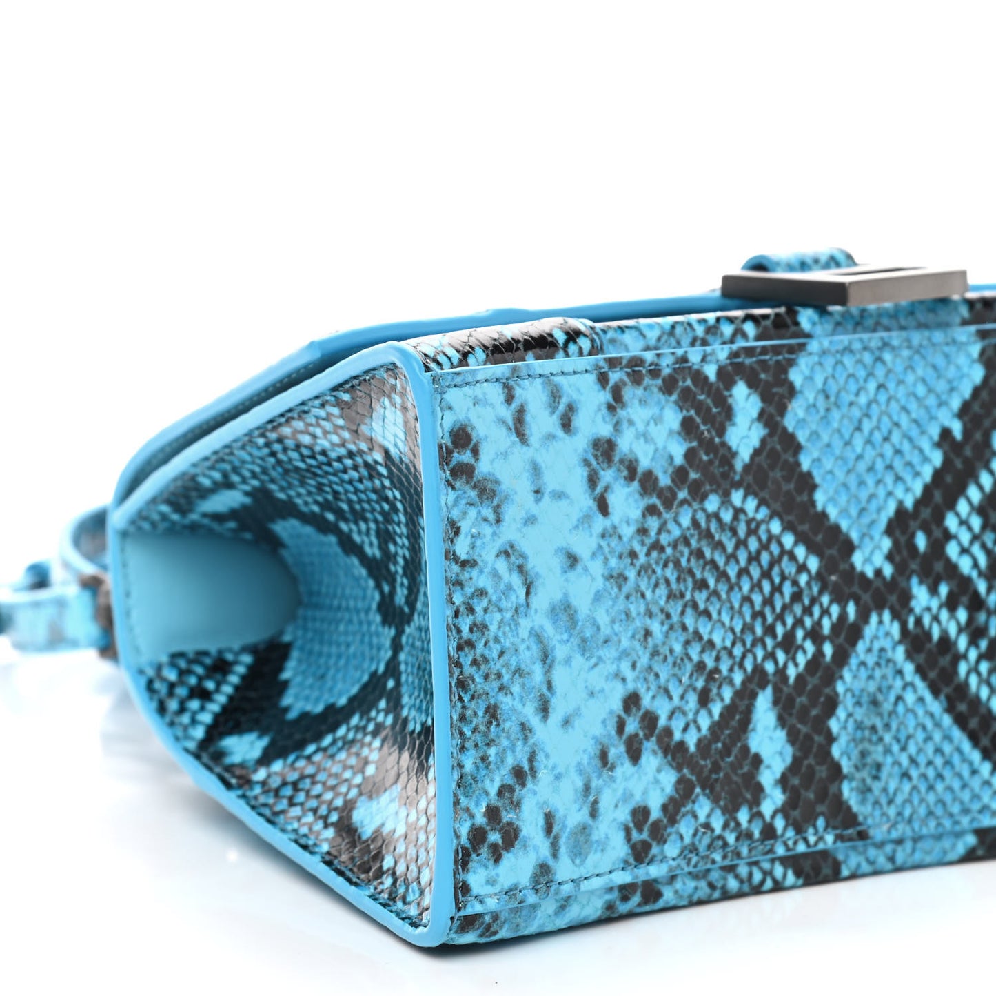Shiny Calfskin Python Effect Small Hourglass Top Handle Bag Azur Black