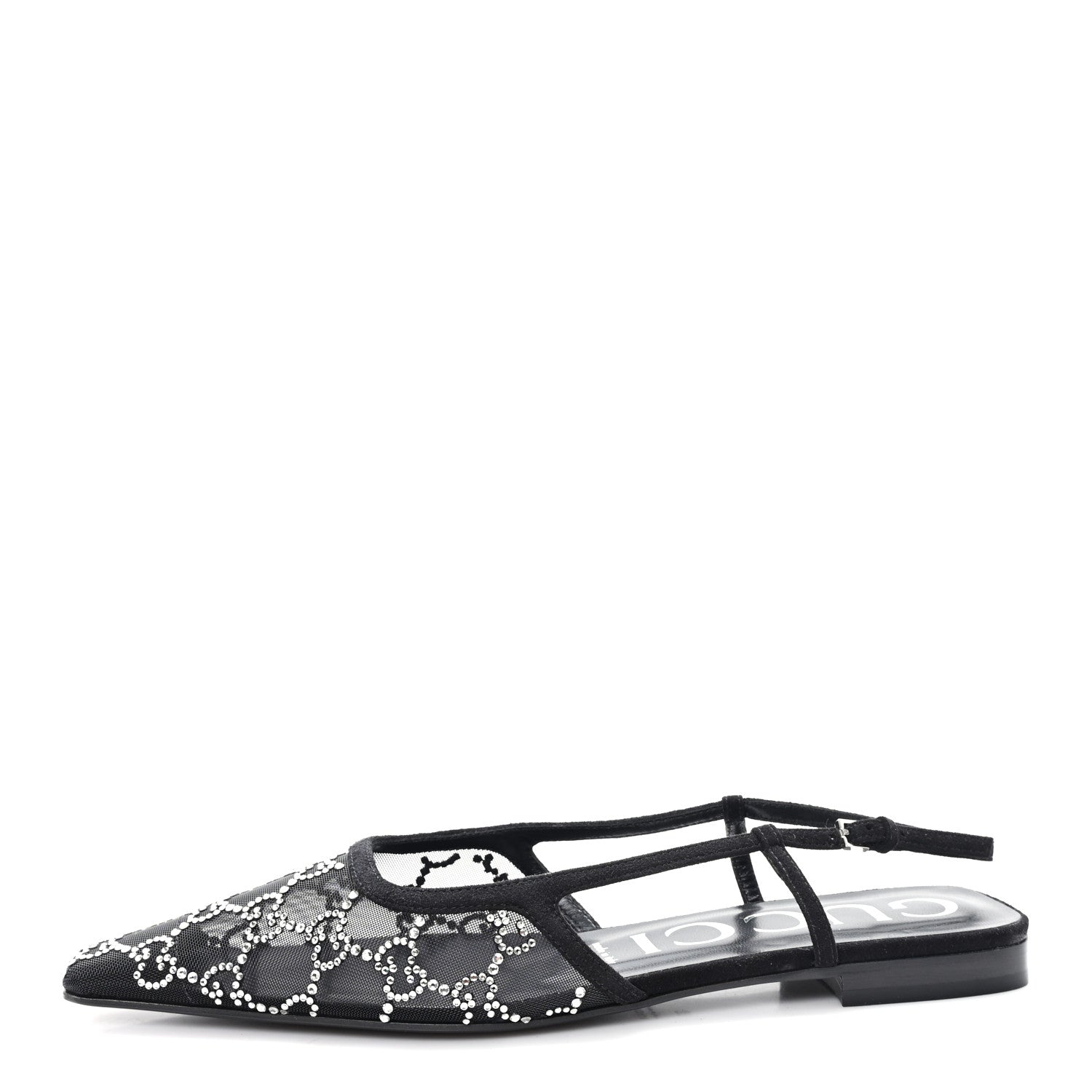 Gucci Suede Mesh Crystal GG Monogram Slingback Ballet Flats 39 Black 1 of 9