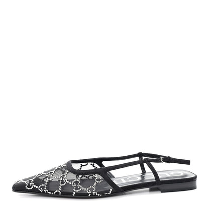 Gucci Suede Mesh Crystal GG Monogram Slingback Ballet Flats 39 Black 1 of 9