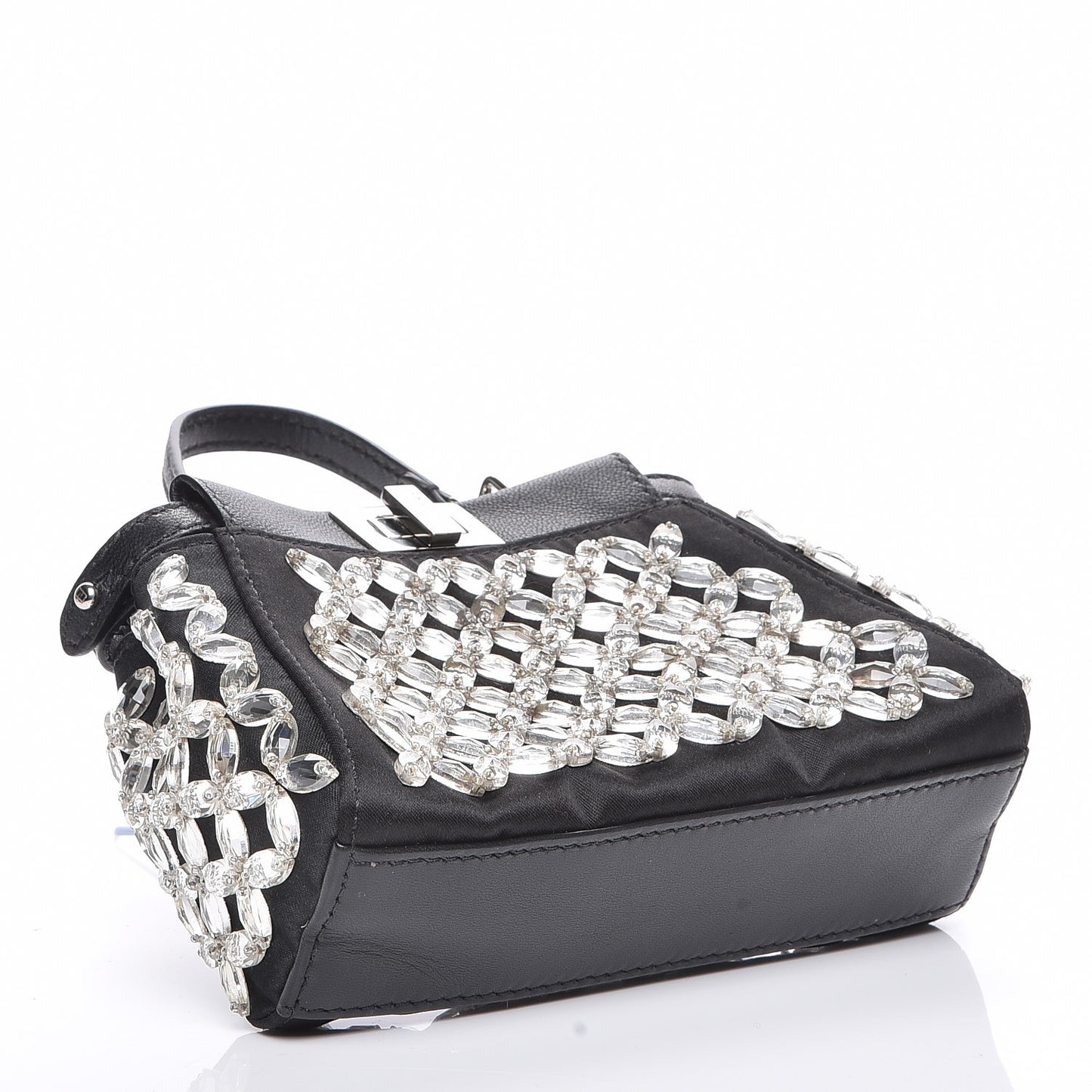 Satin Crystal Shiny Nappa Embroidered Micro Peekaboo Iconic Satchel Black Crystal