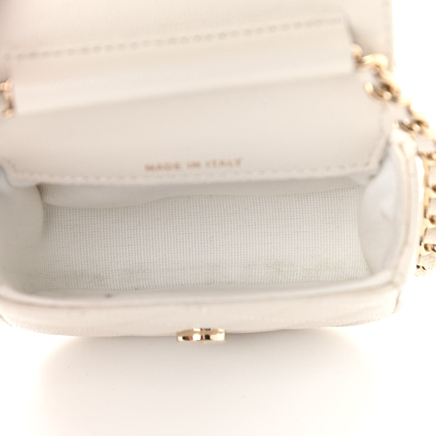 Caviar Quilted Mini Clutch With Chain White