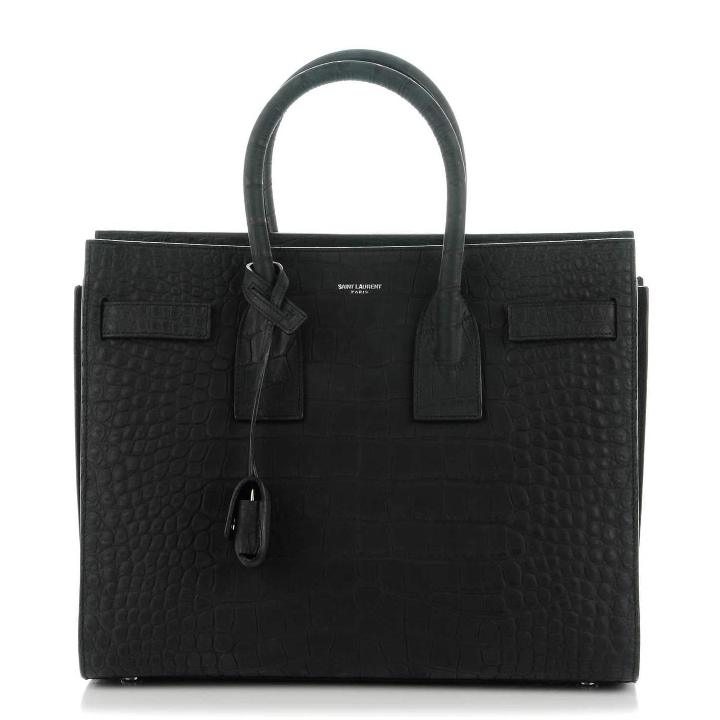 Suede Crocodile Embossed Small Sac De Jour Black