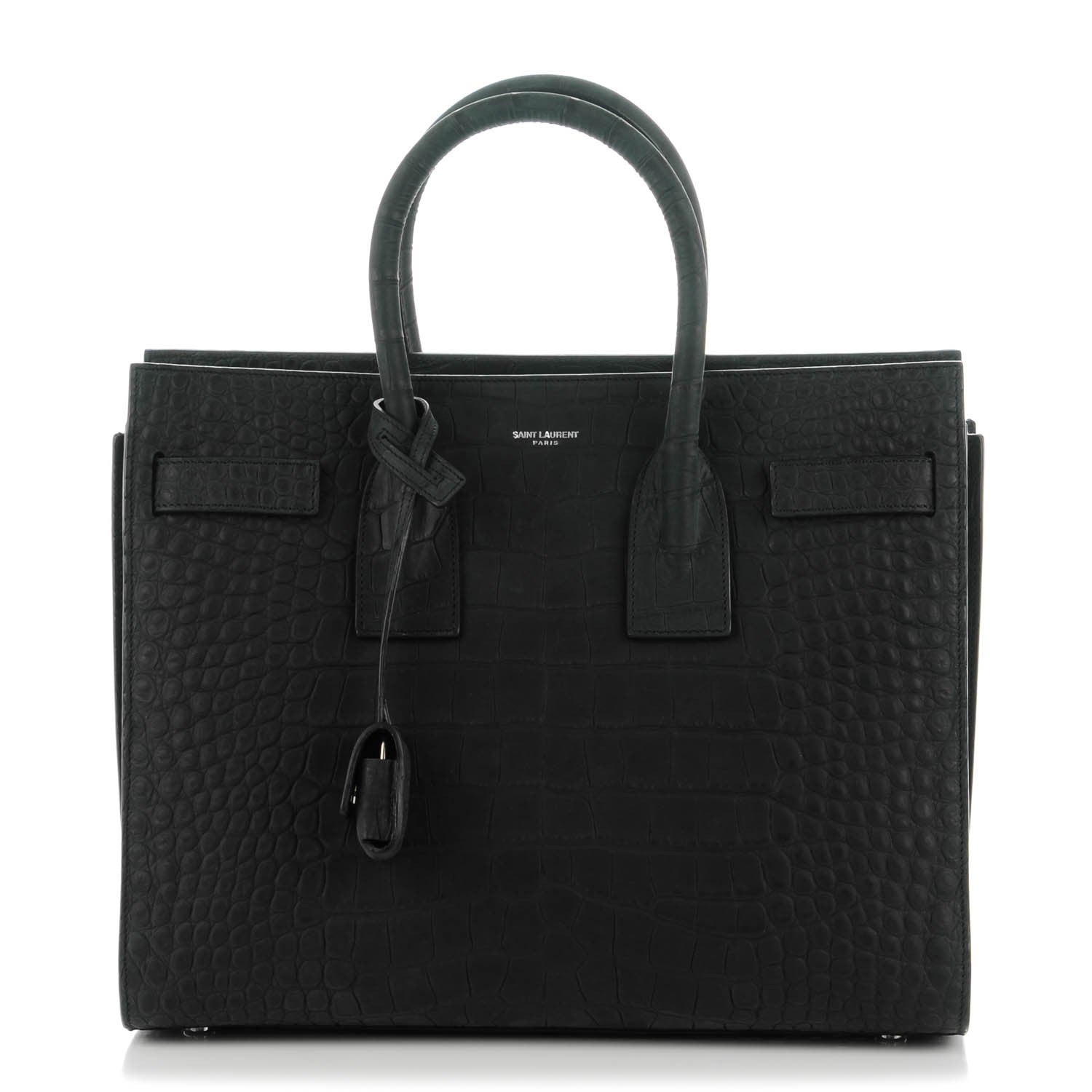 Saint Laurent Suede Crocodile Embossed Small Sac De Jour Black 1 of 7