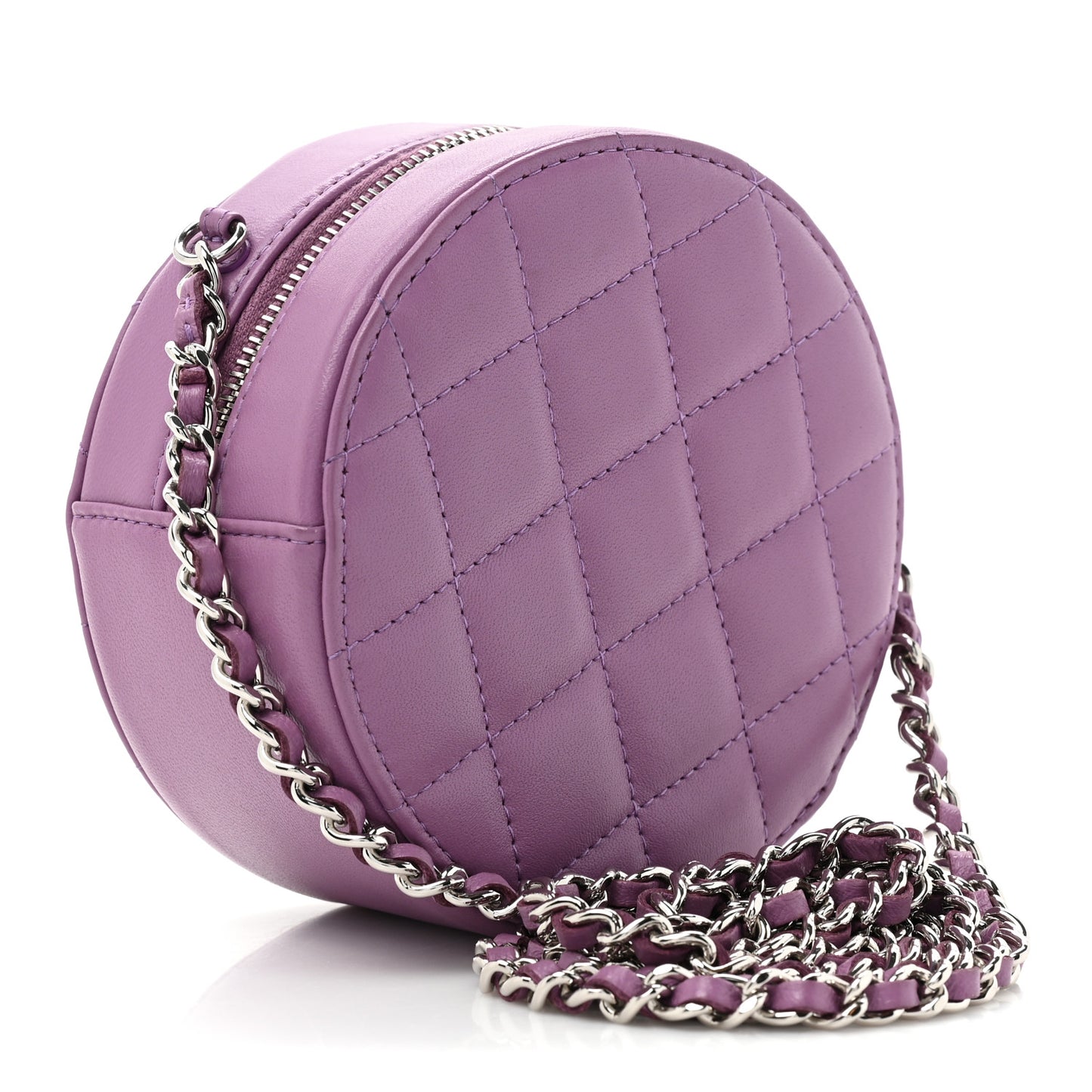 Lambskin Quilted Round Clutch With Chain Purple