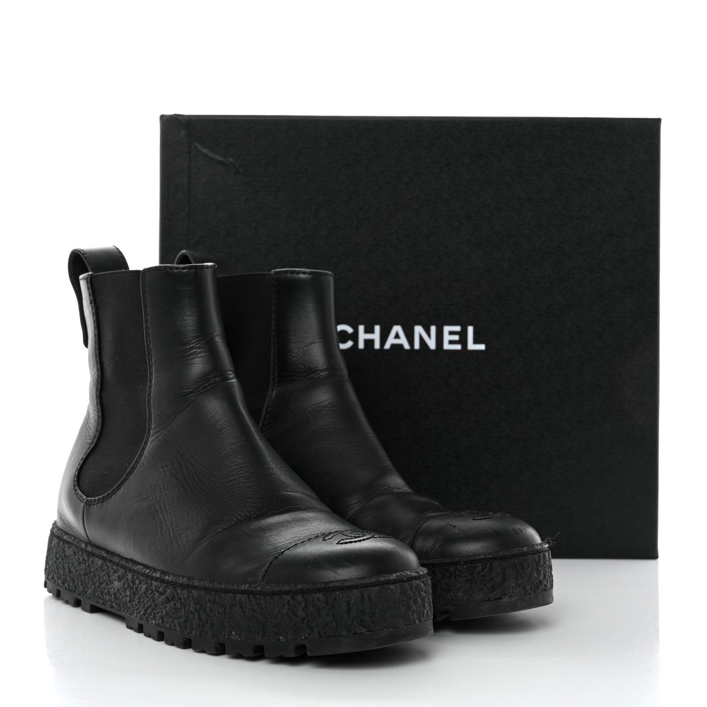 Calfskin Cap Toe CC Ankle Boots 39 Black