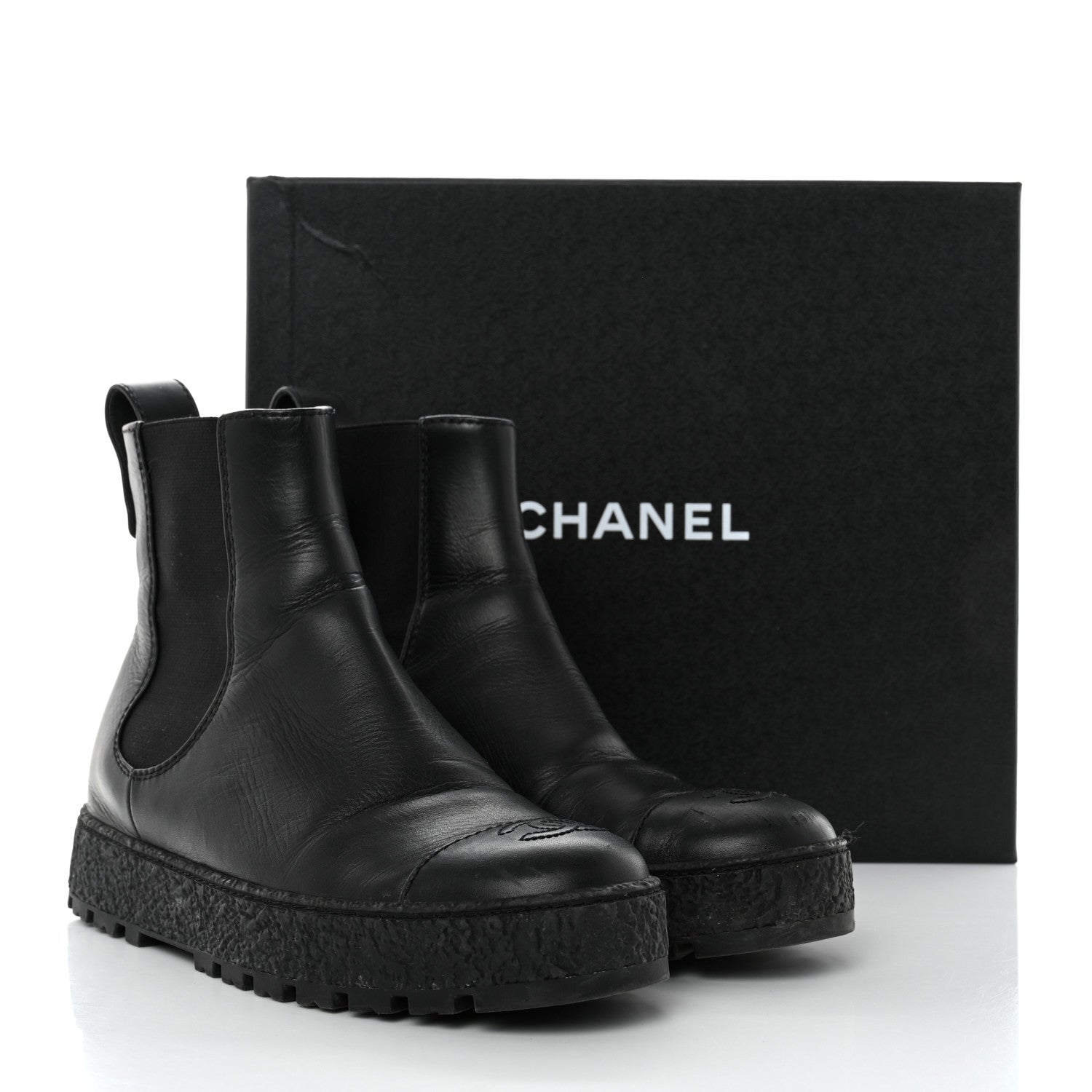 Chanel Calfskin Cap Toe CC Ankle Boots 39 Black 13 of 13