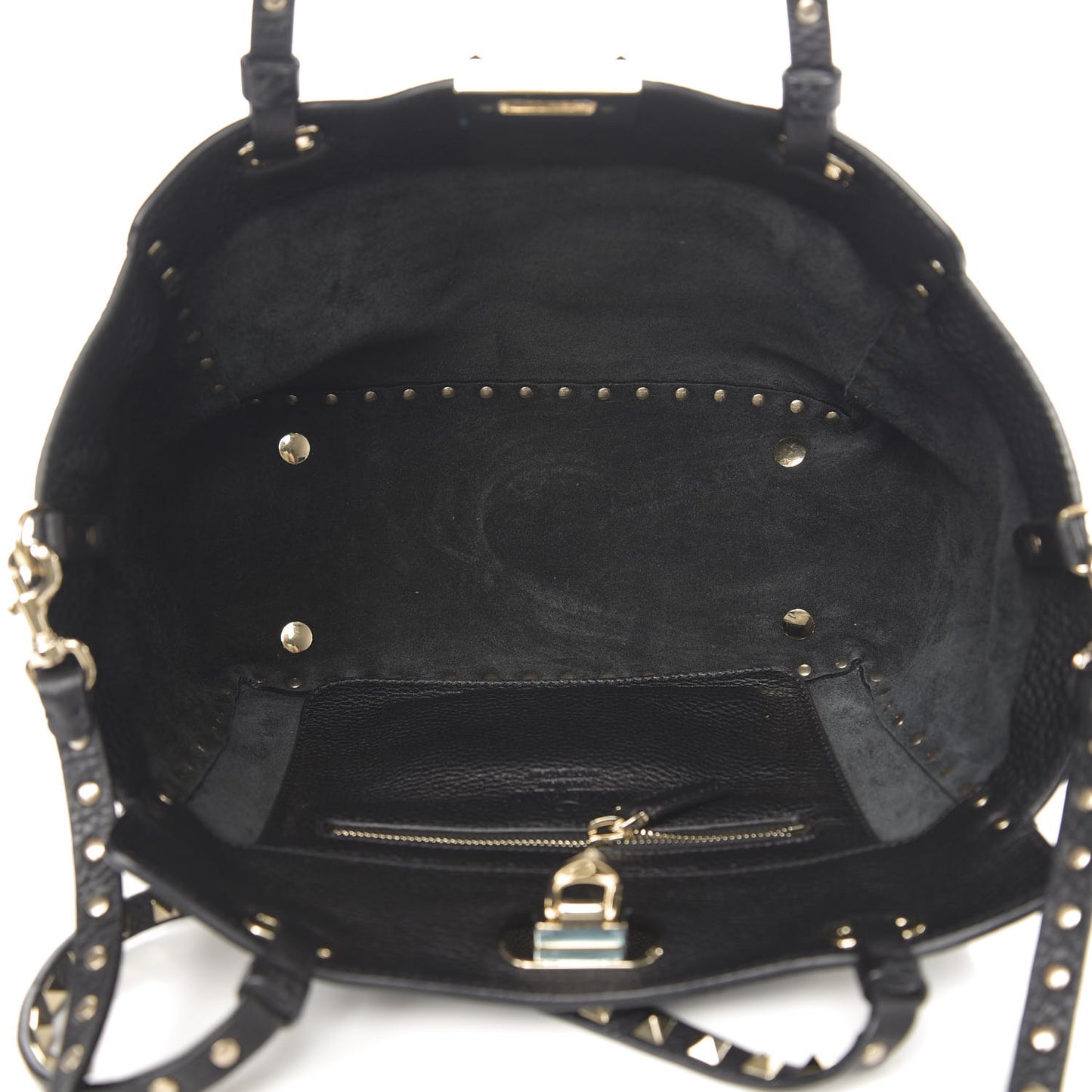 Grained Calfskin Small Rockstud Tote Black