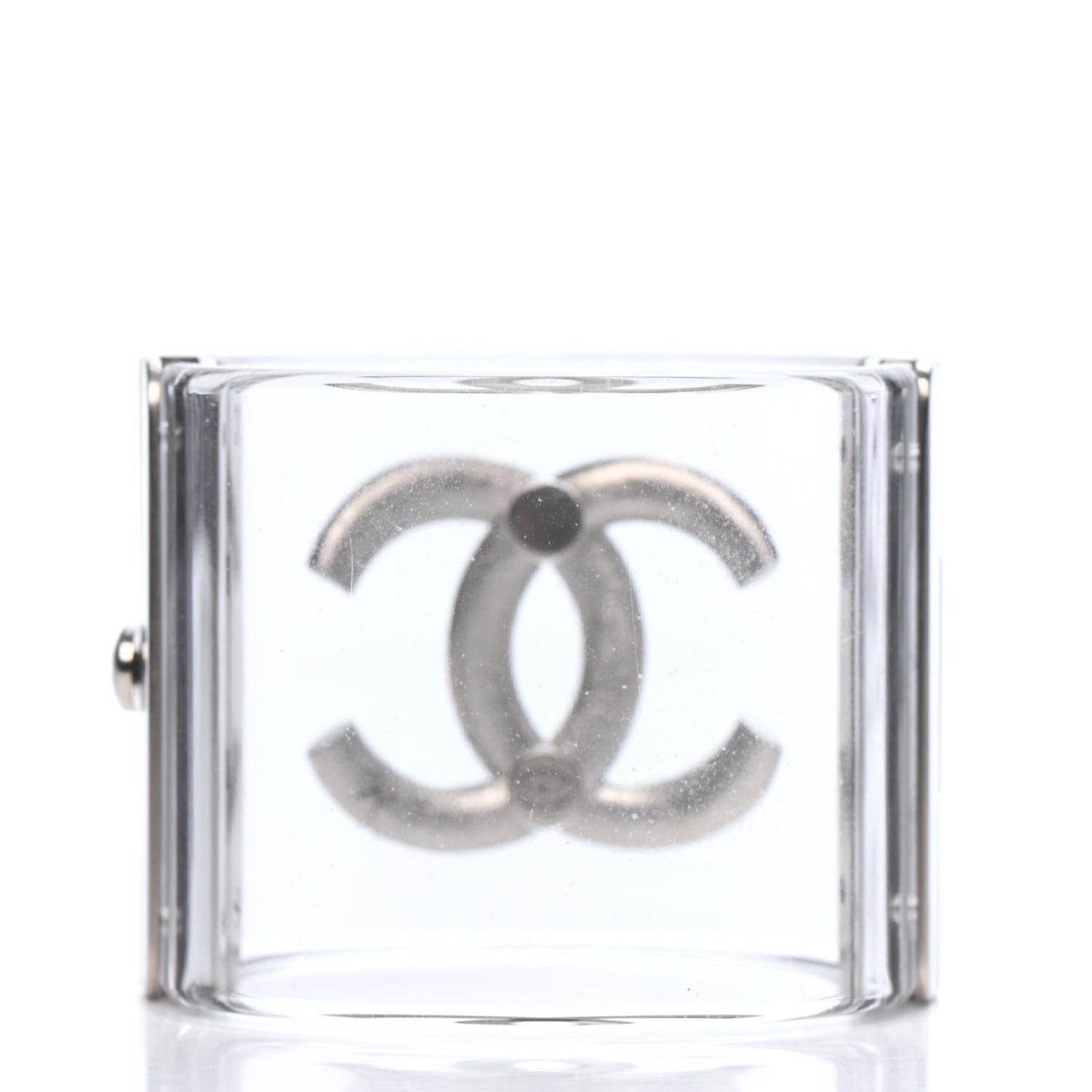 Lucite Baguette Crystal CC Cuff Transparent Silver