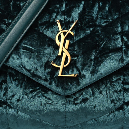 Saint Laurent Crushed Velvet Quilted Small Loulou Puffer Monogram Chain Satchel Emerald Vert 8 of 10