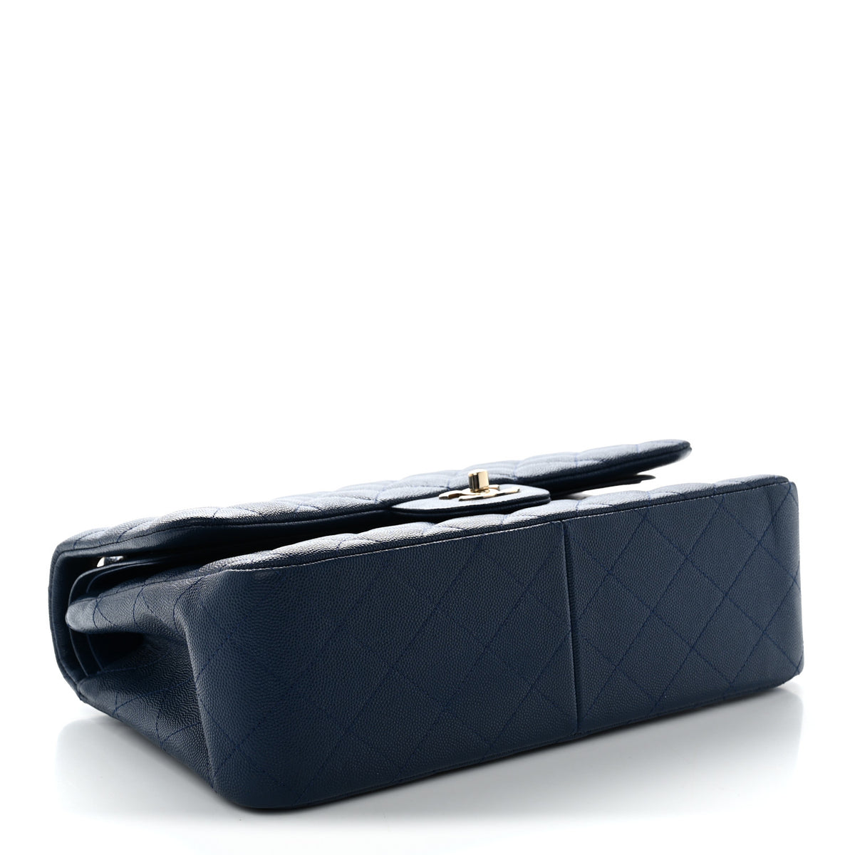 Caviar Quilted Jumbo Double Flap Navy Blue