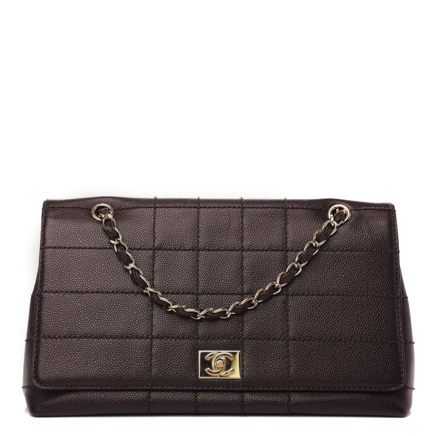 Caviar Square Stitched Medium Flap Brown