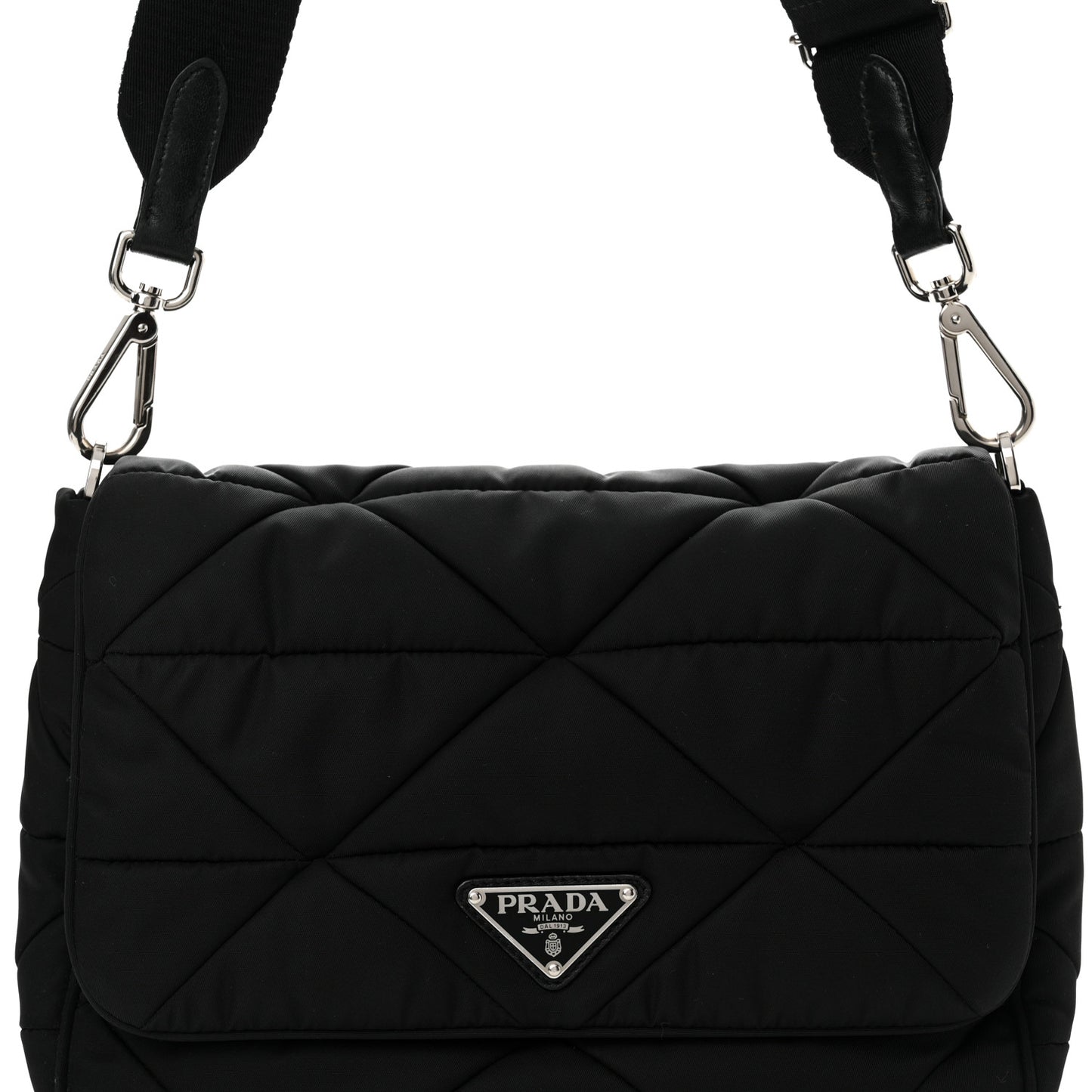 Re-Nylon Quilted Padded Flap Shoulder Bag Black