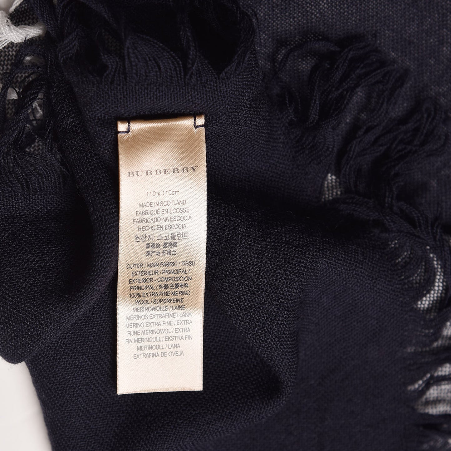Merino Wool House Check Scarf Navy