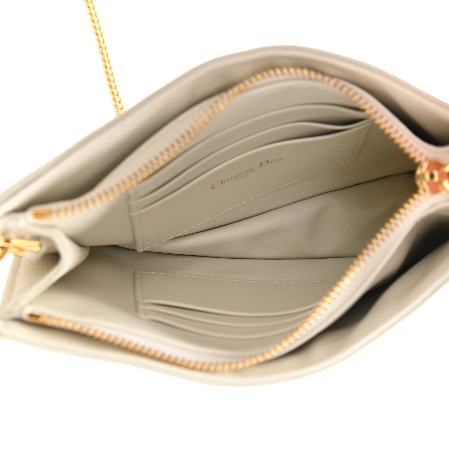Christian Dior Calfskin Cannage Caro Zipped Pouch With Chain Latte 5 of 10