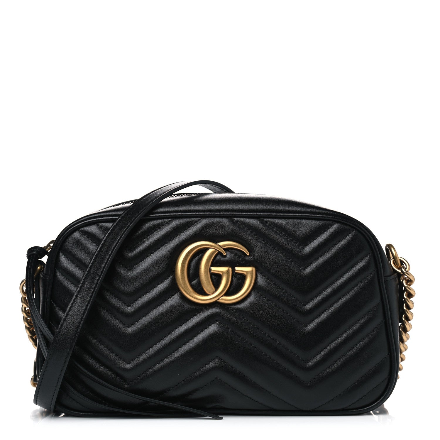 Gucci Calfskin Matelasse Small GG Marmont Chain Shoulder Bag Black 1 of 4