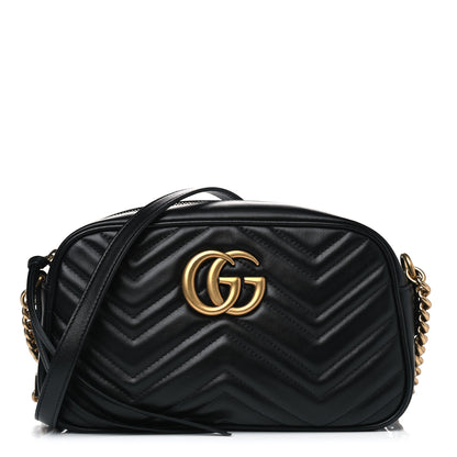 Gucci Calfskin Matelasse Small GG Marmont Chain Shoulder Bag Black 1 of 4