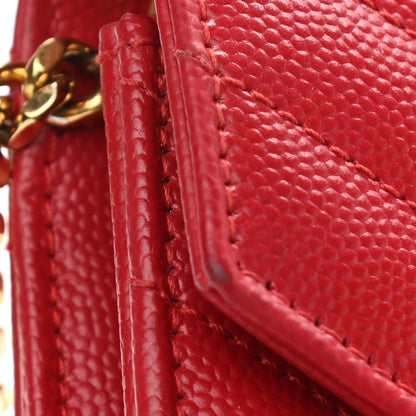 Saint Laurent Grain De Poudre Matelasse Chevron Monogram Envelope Chain Wallet New Red 11 of 15