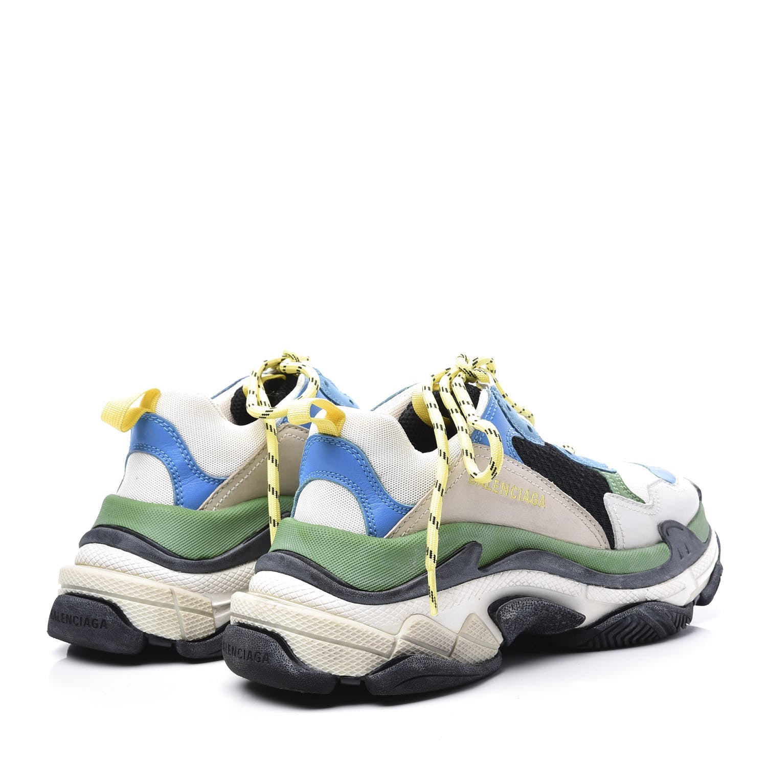 Balenciaga Fabric Mesh Nappa Mens Triple S Sneakers 39 Bleu White Vert Jaune 4 of 10