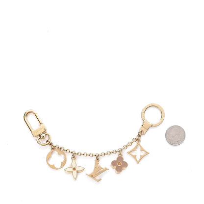 Louis Vuitton Brass Enamel Fleur De Monogram Bag Charm Chain Gold 2 of 2