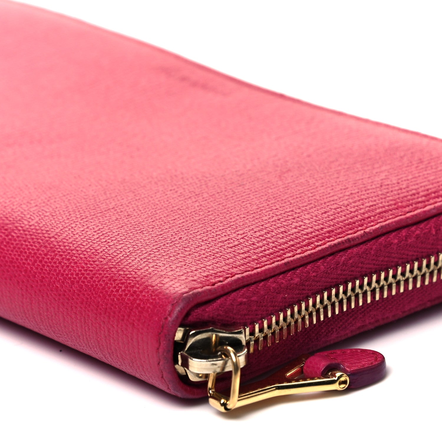 Saint Laurent Calfskin Textured ChYc Zip Around Wallet Fuchsia 9 of 9