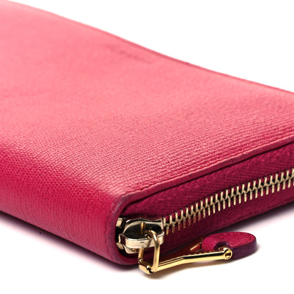 Saint Laurent Calfskin Textured ChYc Zip Around Wallet Fuchsia 9 of 9