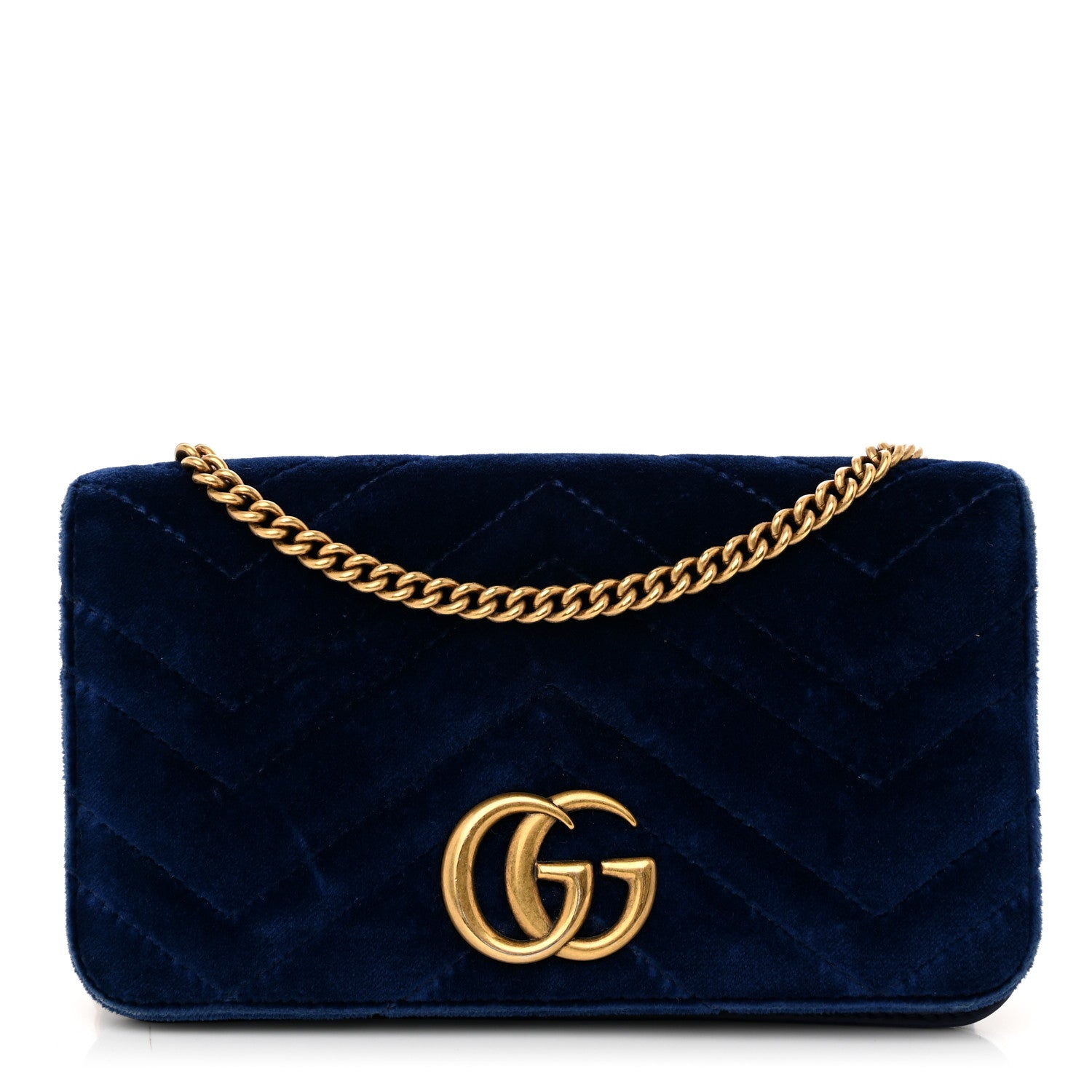 Gucci Velvet Matelasse GG Marmont Mini Bag Cobalt Blue 1 of 11