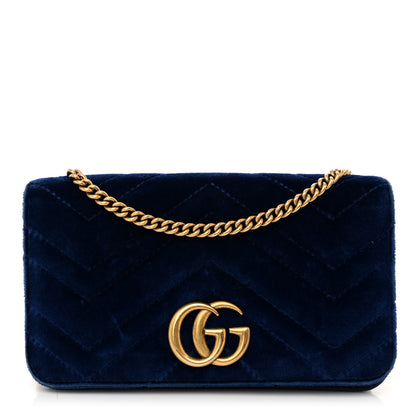 Gucci Velvet Matelasse GG Marmont Mini Bag Cobalt Blue 1 of 11