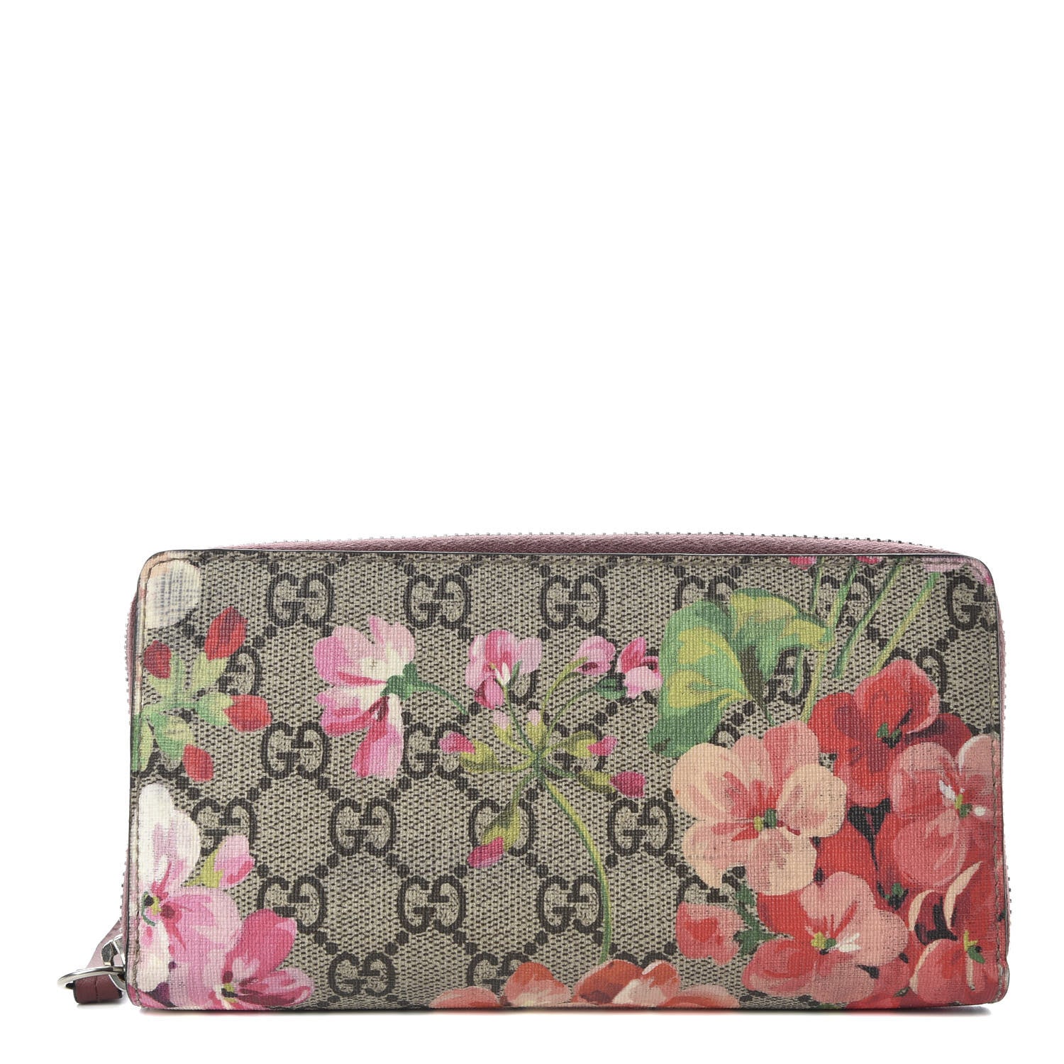 Gucci GG Supreme Monogram Blooms Zip Around Wallet Beige Multicolor Dry Rose 1 of 7