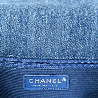 Chanel Frayed Denim Quilted Large Blue Chip Flap Blue 6 of 9