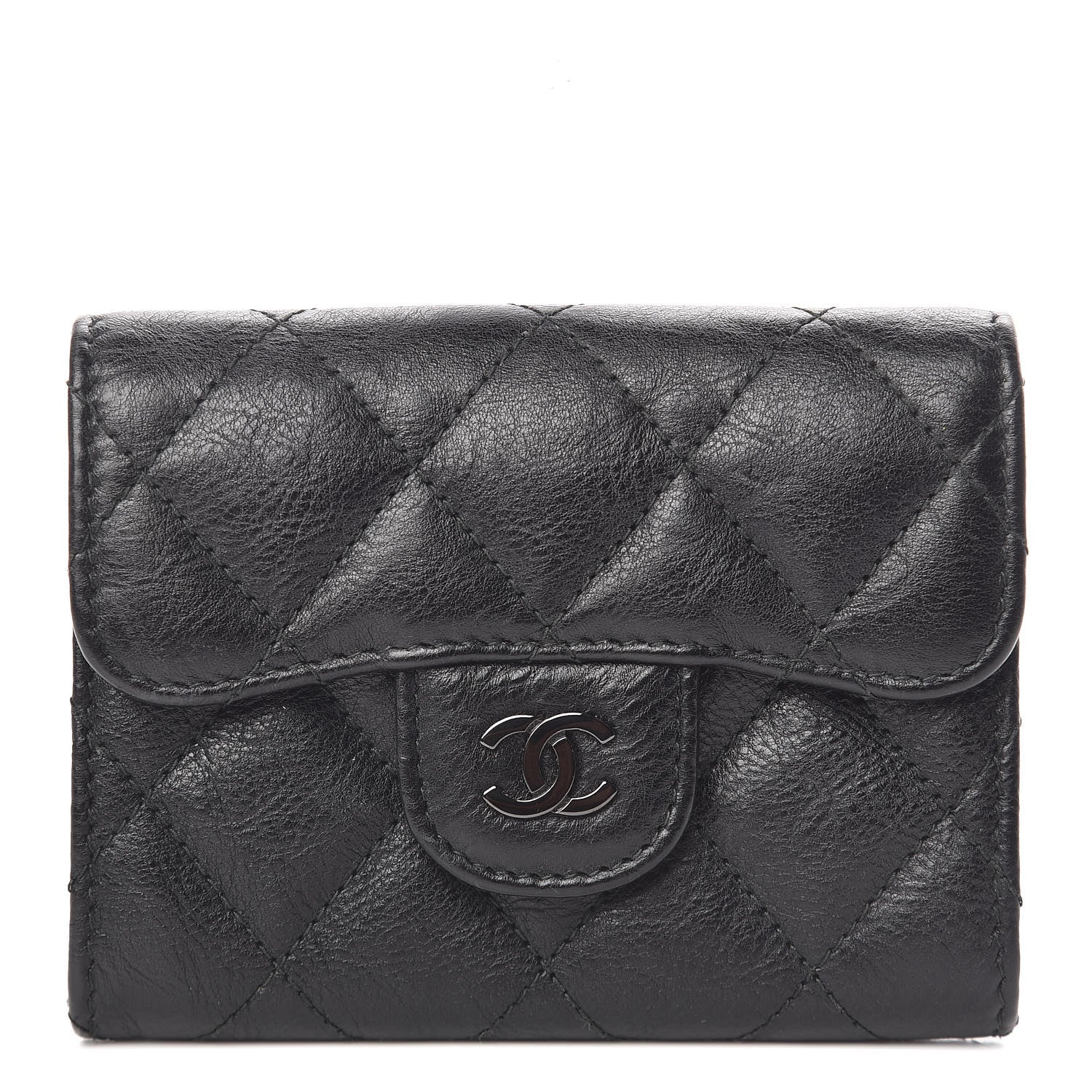 Chanel Crumpled Calfskin Quilted Flap Card Holder Wallet So Black 1 of 9