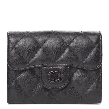 Chanel Crumpled Calfskin Quilted Flap Card Holder Wallet So Black 1 of 9