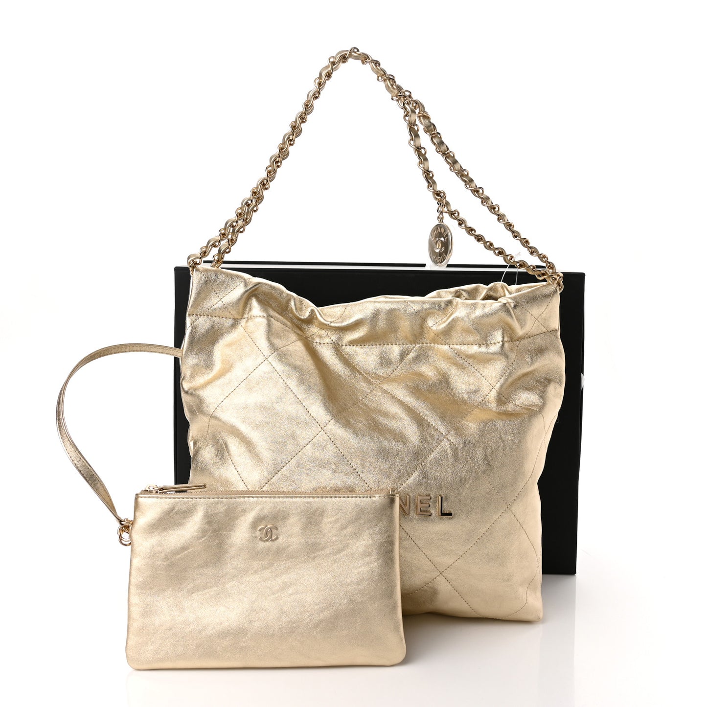 Metallic Calfskin Quilted Small Chanel 22 Light Gold
