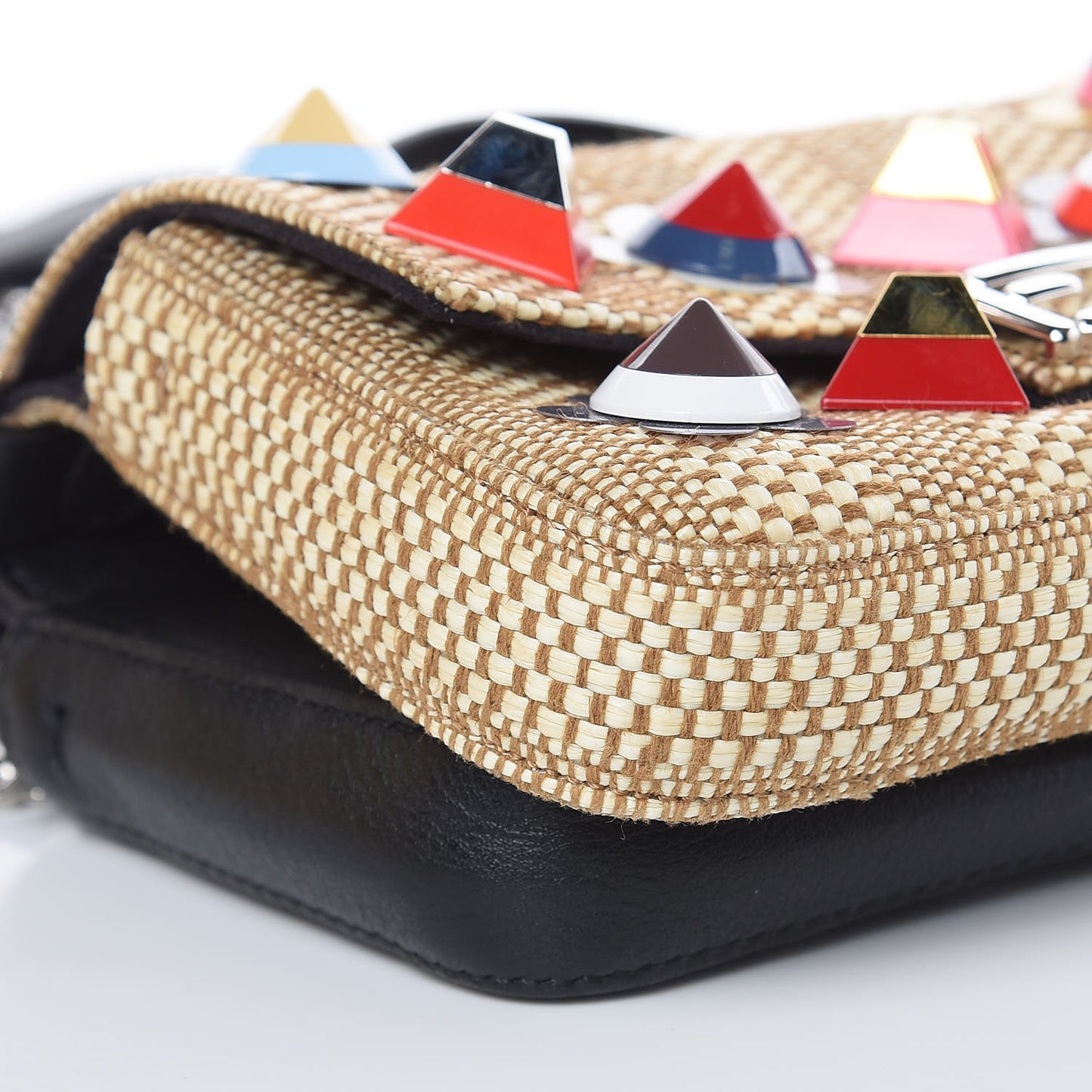 Paglia Vitello Dolce Paillettes Flowerland Studded Striped Micro Double Baguette Natural Multicolor