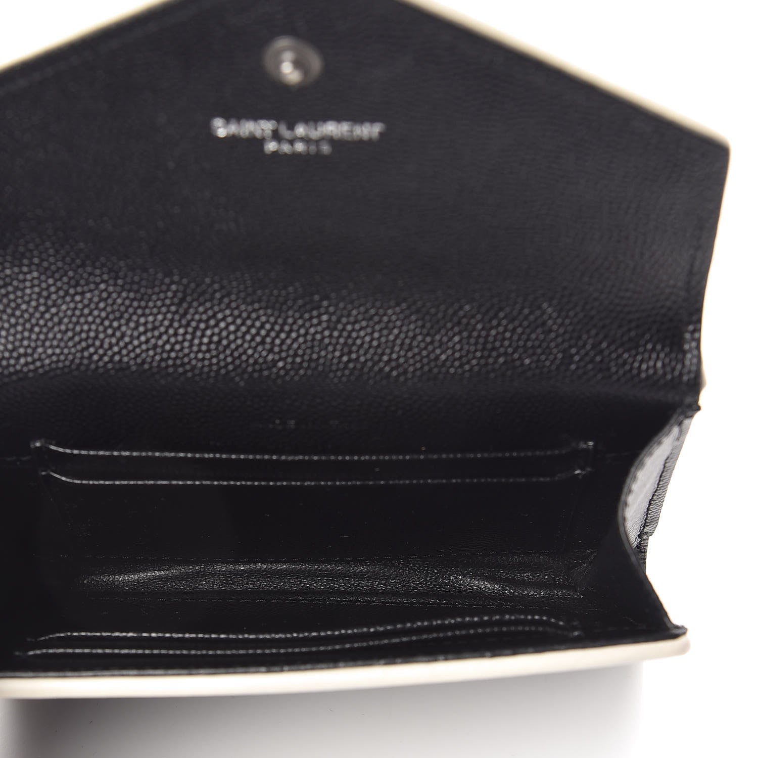 Saint Laurent Grain De Poudre Matelasse Chevron Small Monogram Envelope Wallet Black Dove White 5 of 7