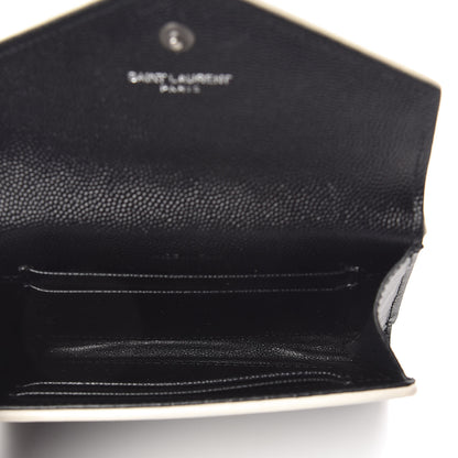 Saint Laurent Grain De Poudre Matelasse Chevron Small Monogram Envelope Wallet Black Dove White 5 of 7