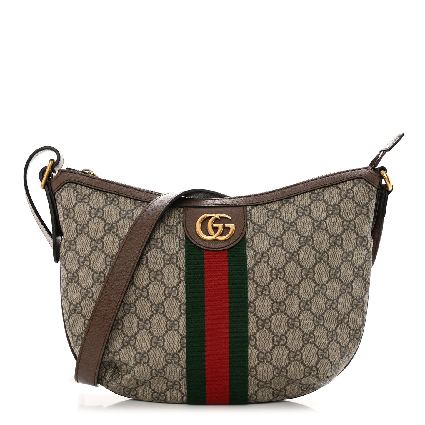 GG Supreme Monogram Web Small Ophidia Half Moon Hobo Brown