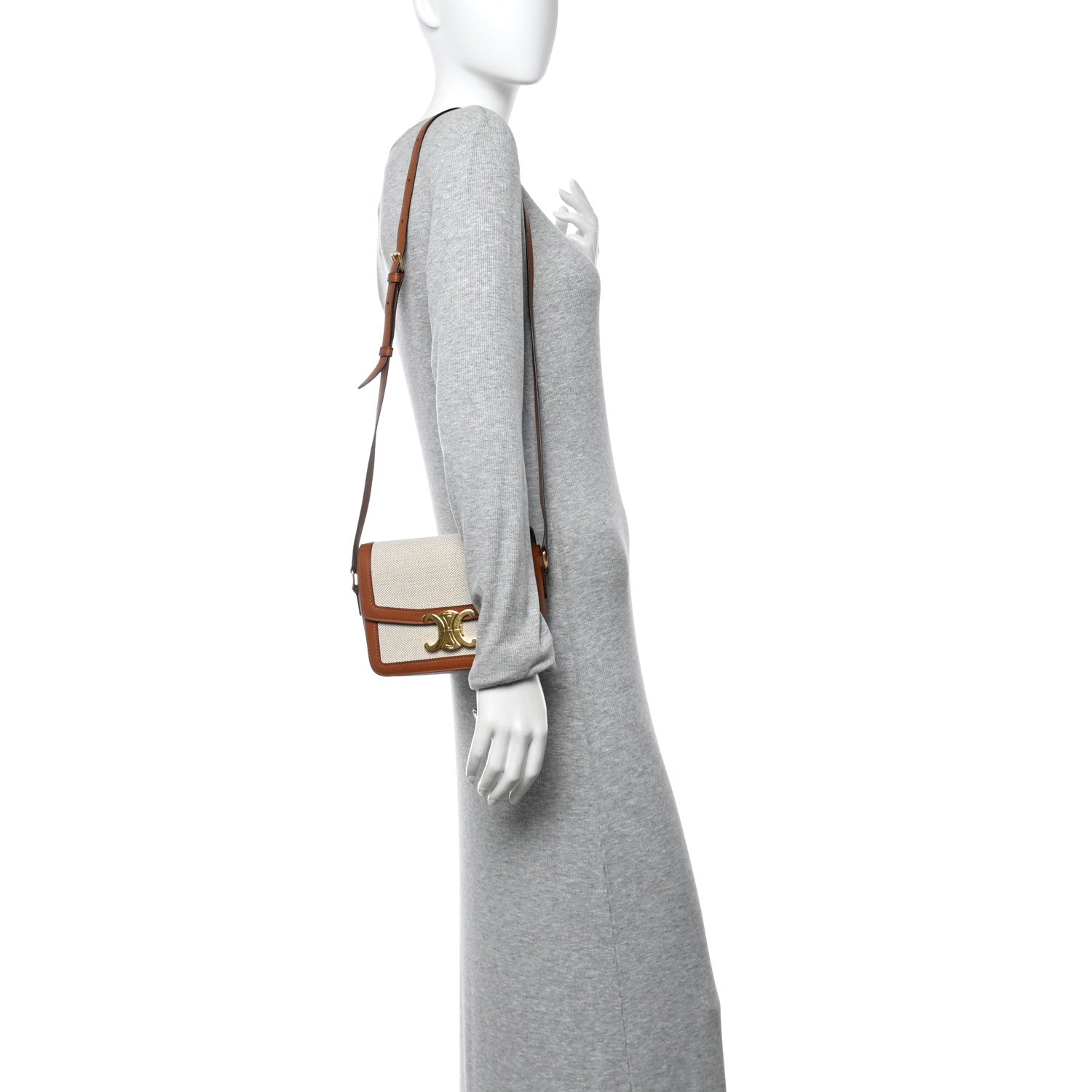 Celine Textile Natural Calfskin Teen Triomphe White Tan 2 of 14