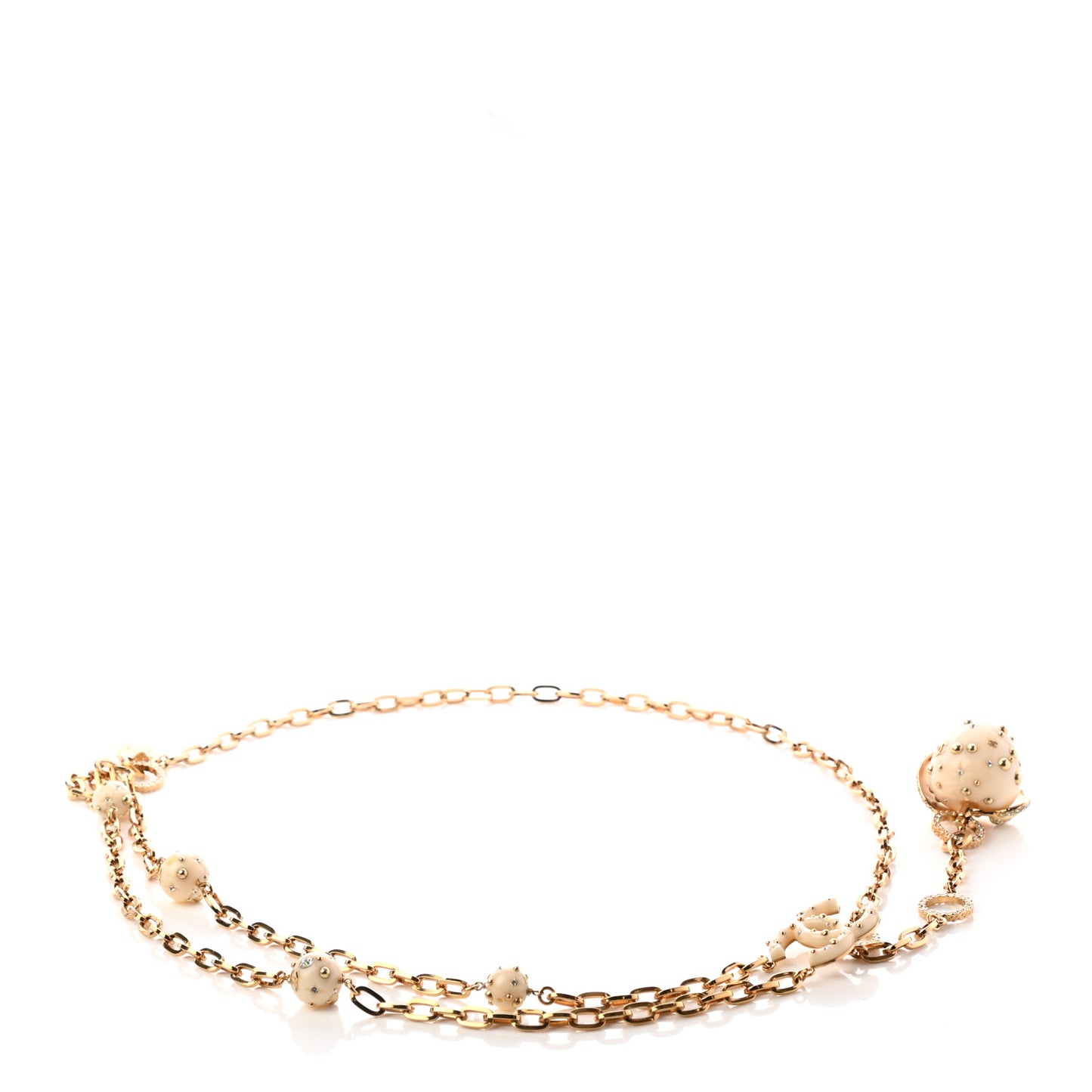 Resin Crystal Apple CC Chain Belt Gold White