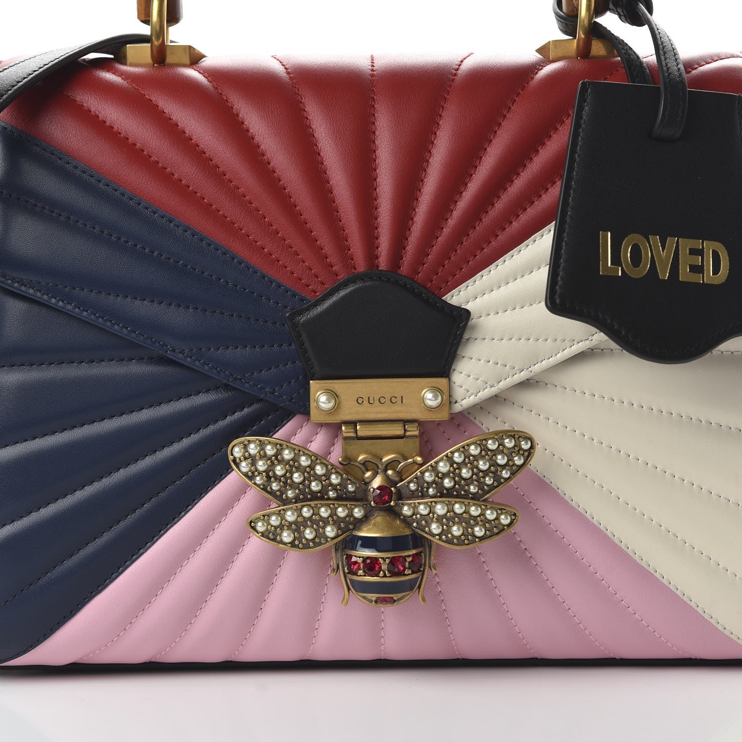 Gucci Calfskin Bamboo Trapuntata Queen Margaret Top Handle Bag Blue Agata Hibiscus Red Mystic White Sugar Pink 10 of 10