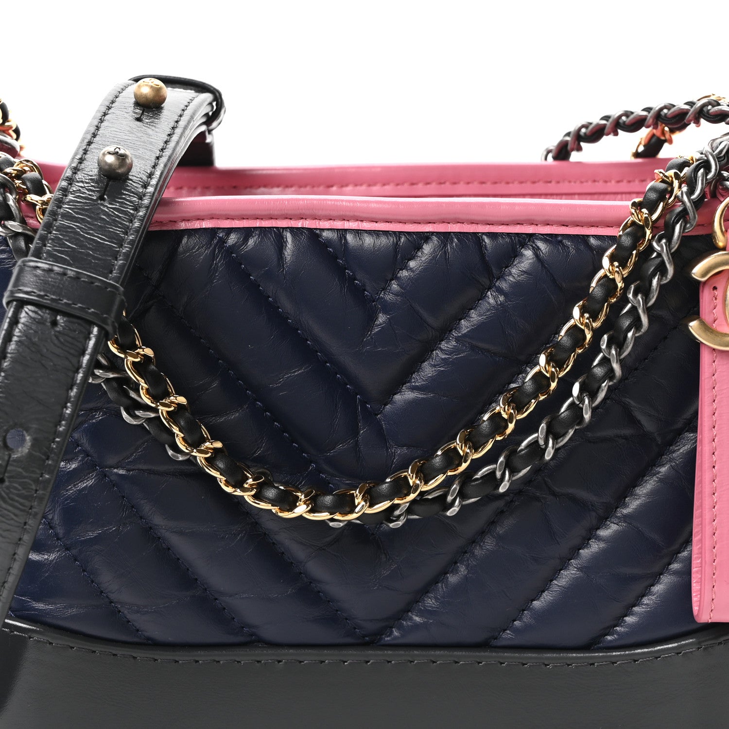 Chanel Aged Calfskin Chevron Quilted Small Gabrielle Hobo Dark Pink Navy 8 of 11