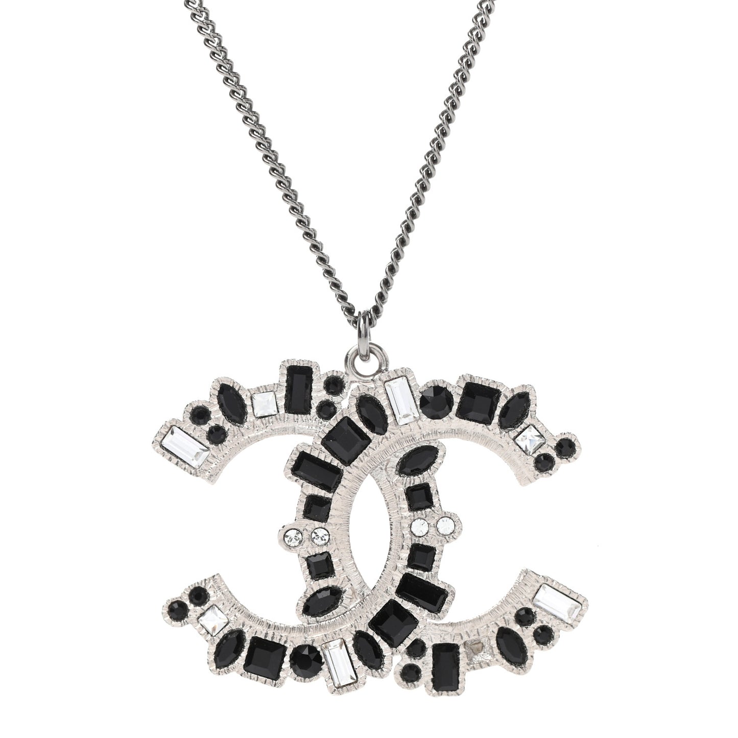 Baguette Crystal CC Necklace Silver Black