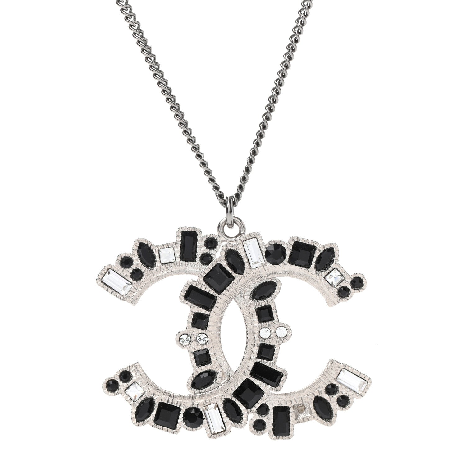 Chanel Baguette Crystal CC Necklace Silver Black 4 of 7