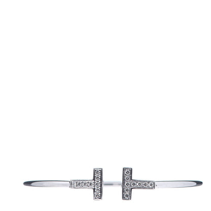 Tiffany 18K White Gold Diamond T Wire Bracelet 1 of 3